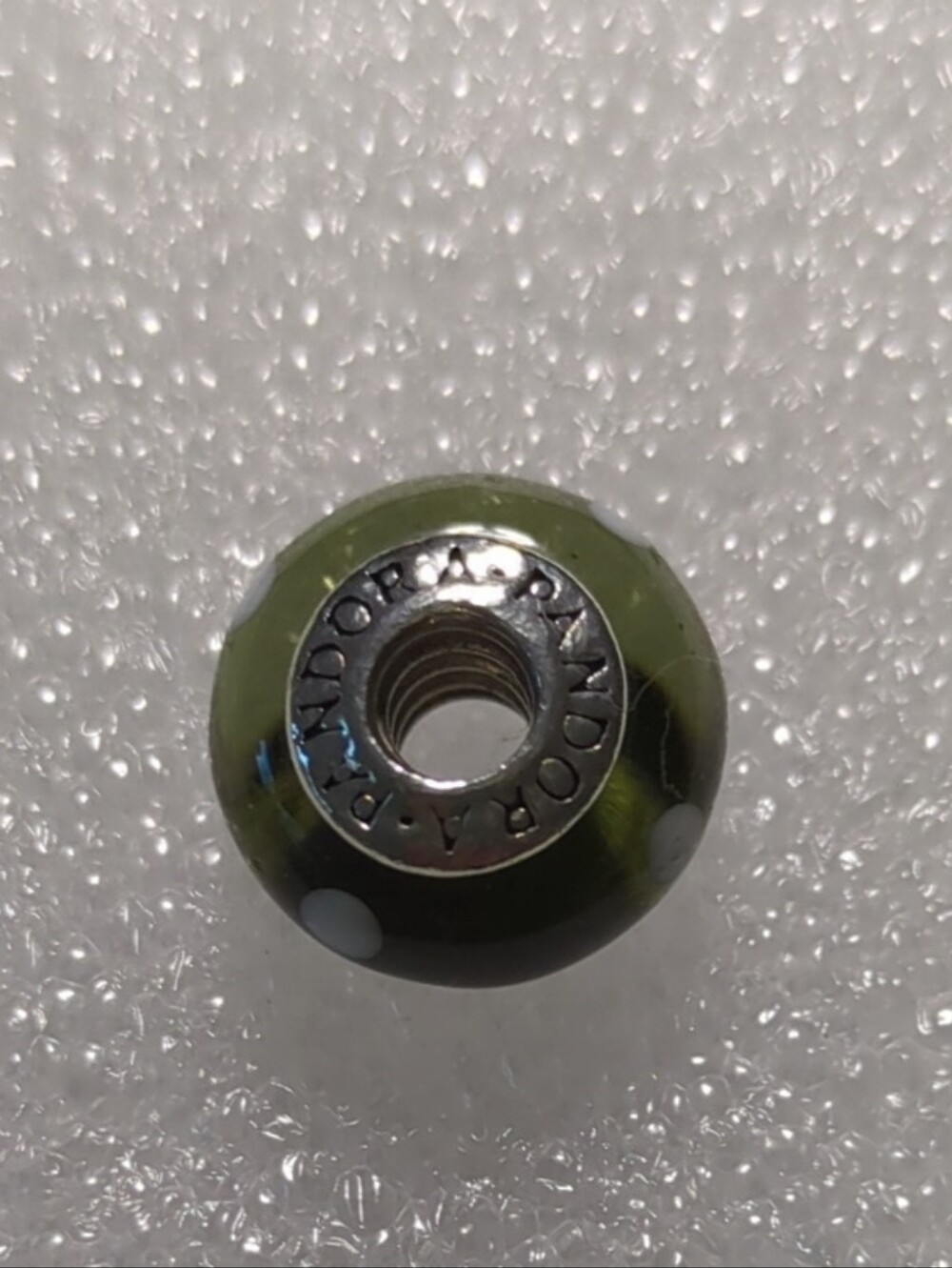 Pandora Smoke Color and White Polka Dot Murano Glass Charm